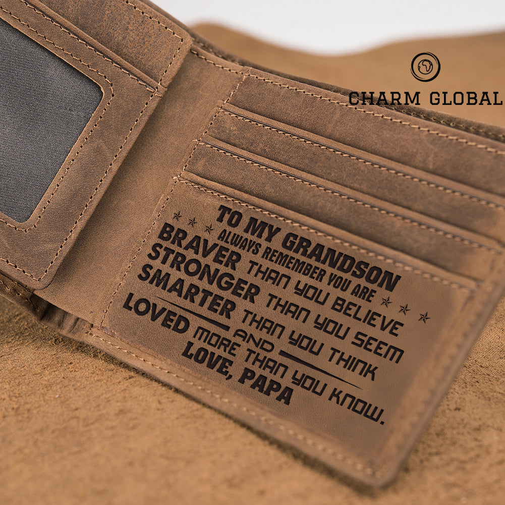 To My Grandson Wallet, Perfect Gifts For Men, Personalized Leather Wallets, W109